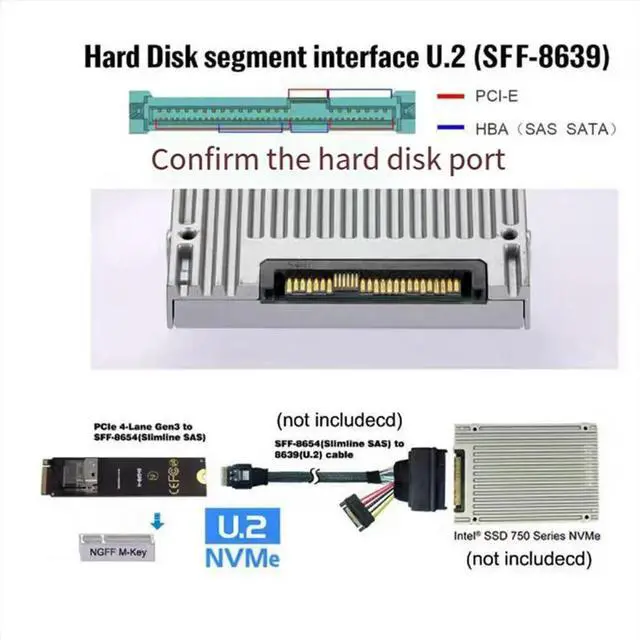 Alt view image 3 of 3 - NGFF M-Key NVME to SFF-8654 Slimline SAS Card Adapter and U.2 U2 SFF-8639 NVME PCIe SSD Cable 50cm for Mainboard SSD