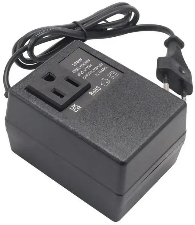 Alt view image 3 of 3 - 200W Voltage Converter Transformer EU to US - Step-Down Transformer 220V to 110V Single Phase Travel Adapter EU Plug