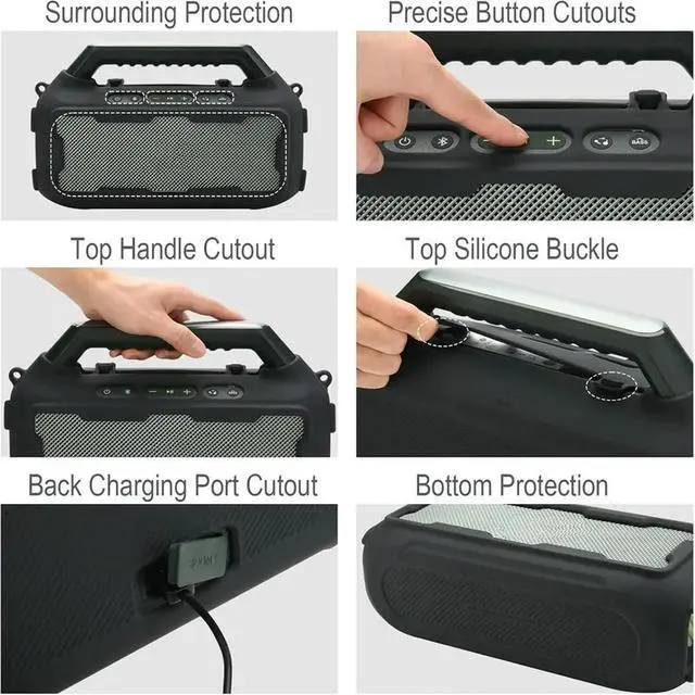 Alt view image 3 of 3 - Silicone Cover for Soundcore Boom 2 Outdoor Speaker, Travel Sleeve Case Shockproof Protective Cover with Shoulder Strap