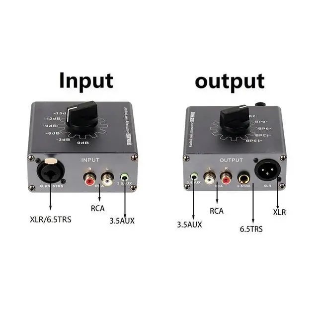 Alt view image 3 of 3 - XLR/6.5TRS for-RCA 3.5mm AUX Audio Level Attenuator 0dB -3dB -6dB -9dB -12dB -15dB Adjustable Audio Attenuation Box