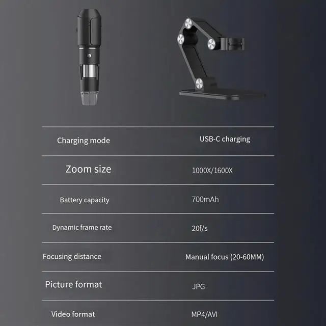 Main image of Microscope,USB Digital Handheld Microscope, 50 to 1600x Magnification 8 LED with l Stand