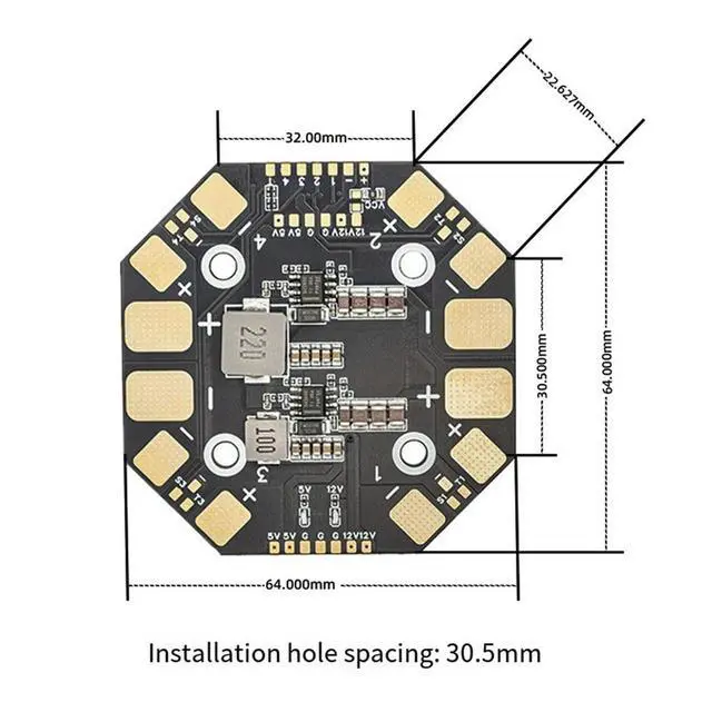 Alt view image 2 of 3 - PDB400A 4-12S 400A PDB Distribution Board 400A Current Sensor 4-12S 30.5mm for FPV Quadcopter Fixed Wing Model Aircraft
