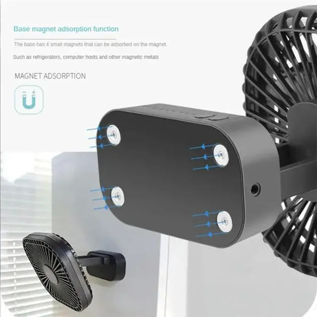 Alt view image 2 of 3 - 90° Folding Fan 5000MAh USB Timing Cooling Fan Air Circulators Magnet Absorption Silent 3-Speed Strong Wind