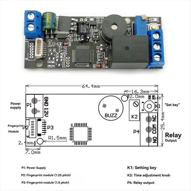 Alt view image 2 of 3 - KL202+R503 Fingerprint Controller Kit DC12V Low Power Consumption Fingerprint Control Board Fingerprint Module