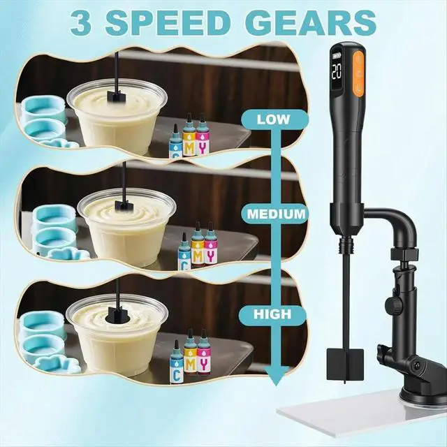 Alt view image 2 of 3 - Resin Mixer,with Adjustable Stand-3 Speeds&Timer Minimize Bubbles, Epoxy Resin Mixing Tools with 4 Paddles for DIY