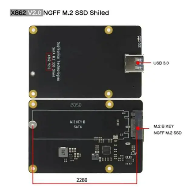 Alt view image 2 of 3 - X862 V2.0 M.2 NGFF 2280 SATA SSD Expansion Board / Shield for Raspberry Pi 4 Model B