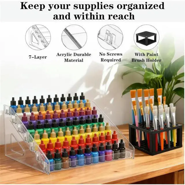 Alt view image 3 of 3 - THANKYOU 4 Pcs Acrylic Paint Organizer Rack with 2 Pcs Brush Holder, 7 Layer Acrylic Paint Tube Organizer, for Versatile