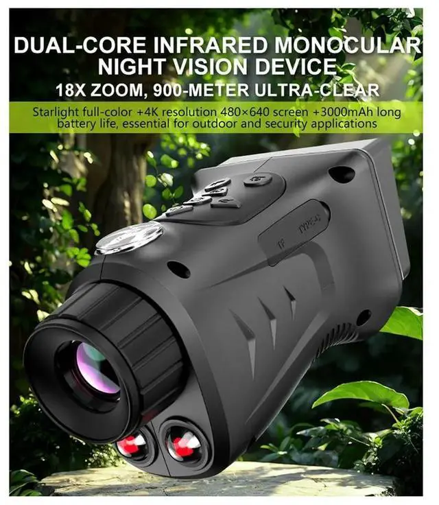Alt view image 2 of 3 - 4K 18x HD Outdoor Photo and Video Infrared Night Vision Device Starlight Full-Color Dual-Core Night Vision Device
