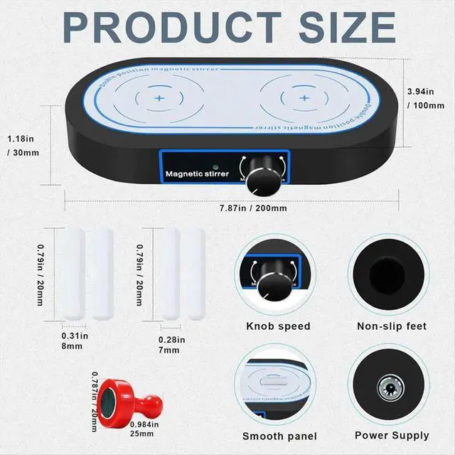 Alt view image 2 of 3 - Dual Position Magnetic Stirrer, 2x500ml Stir Plate,50-1500 RPM ,Synchronous Control Magnet Stirrer for US Plug