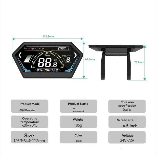 Alt view image 3 of 3 - UKS6 Electric LCD Meter Color Screen 24V-72V Electric Bicycle Dashboard E-Bike Display Waterproof 5PIN