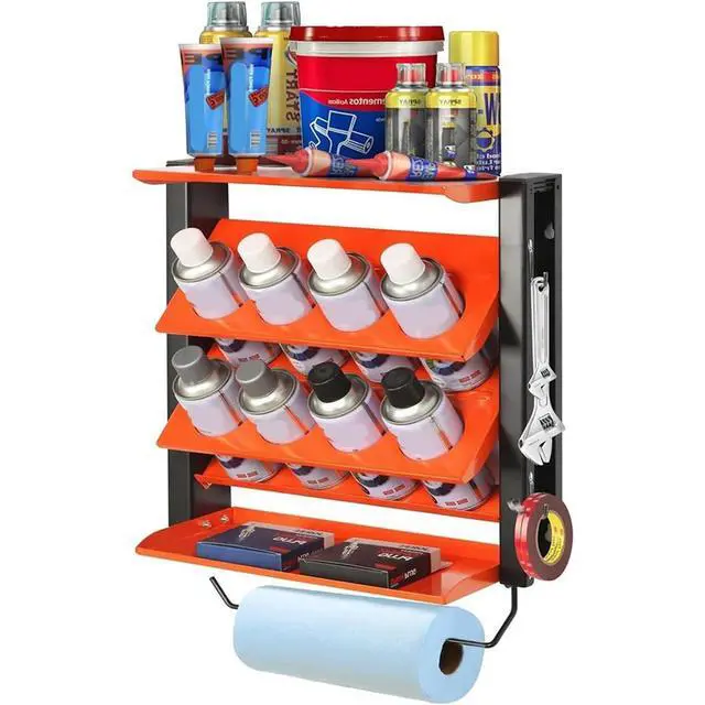 Alt view image 3 of 3 - HAPPYDAY~ SprayCan Holder, Lube Can Wall Mount Rack Heavy Duty Paint Bottle Organizer for Garage & Home 8 Can Holes