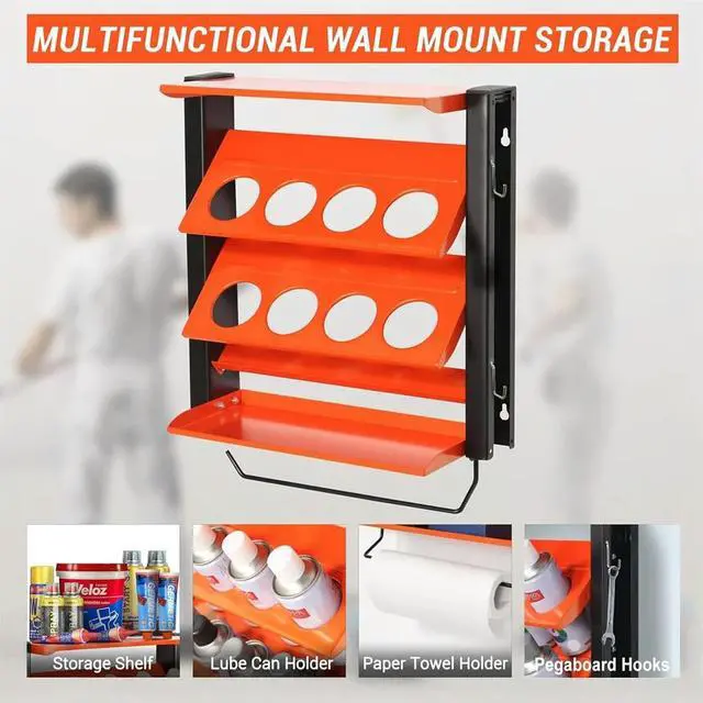 Alt view image 2 of 3 - HAPPYDAY~ SprayCan Holder, Lube Can Wall Mount Rack Heavy Duty Paint Bottle Organizer for Garage & Home 8 Can Holes