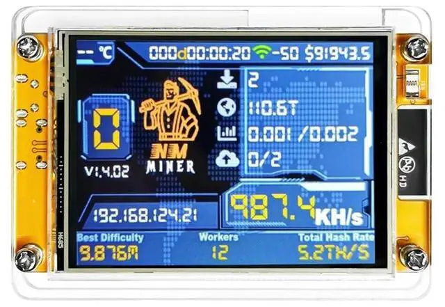 Main image of 4X 987KH/S NMMiner NerdMiner+4 Slots Stand Upgraded Harshrate 2.8 Inch Display Bitcoin Crypto Solo Lottery Miner
