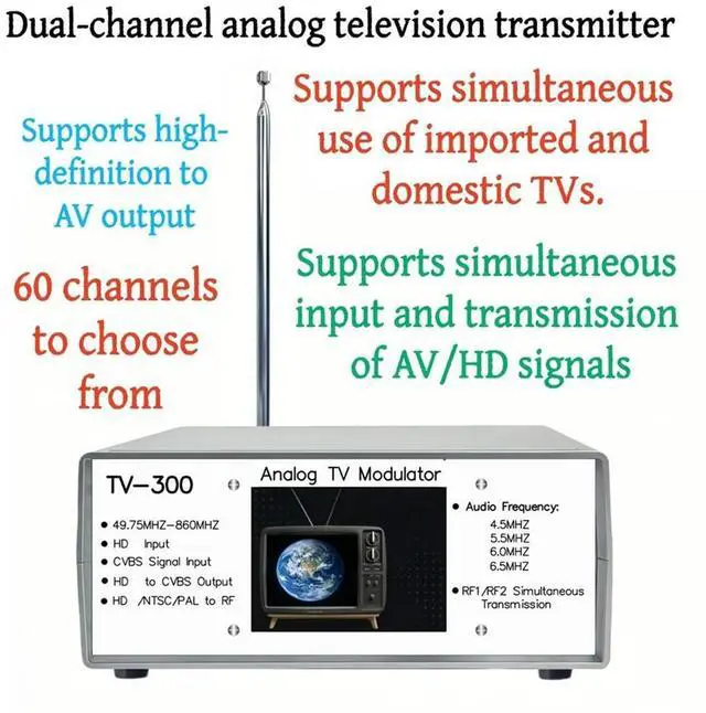 Main image of TV300 Analog Video Converter: 2-Channel Analog TV Audio/Video Transmitter EU Plug
