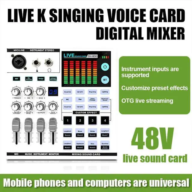 Alt view image 2 of 3 - SN800 Live Sound Card Voice Changer Audio Mixer for Broadcast Recording KTV Music Audio Multifunctional Live Sound Card