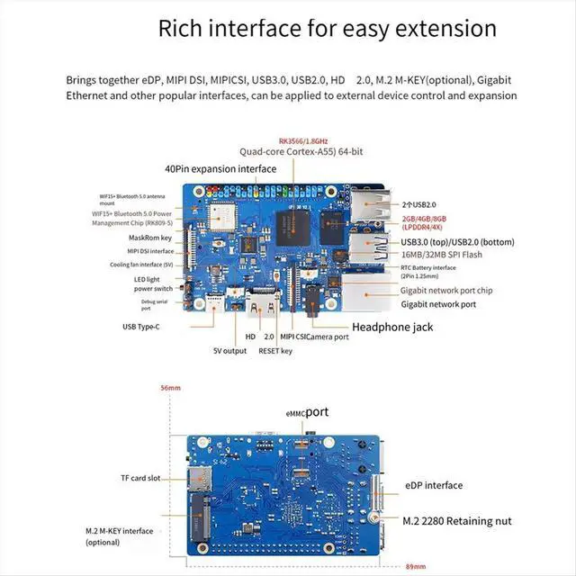 Alt view image 2 of 3 - Development Board Module for Orange Pi 3B Development Board Orange Pi 3B Quad Core RK3566 Support EMMC Module,RAM 4GB