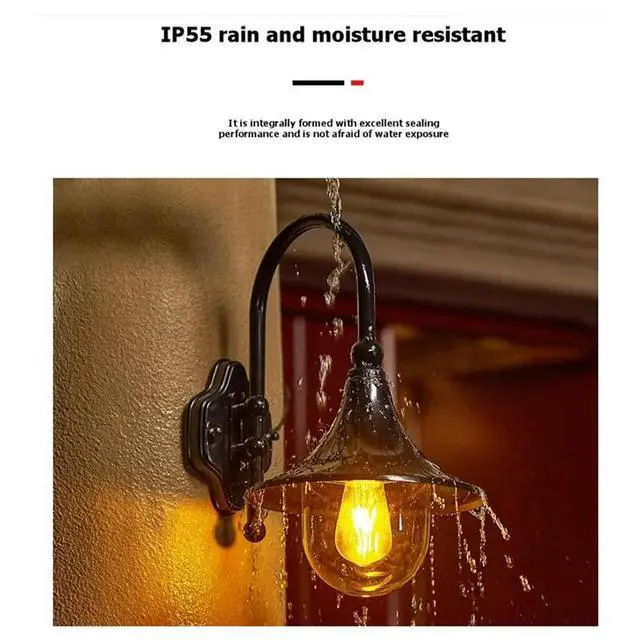 Alt view image 2 of 3 - HAPPYDAY~ Outdoor Wall Lamps with E27 220V Warm Light Country Garden Villa Aisle Balcony Hallway Lighting Fixtures