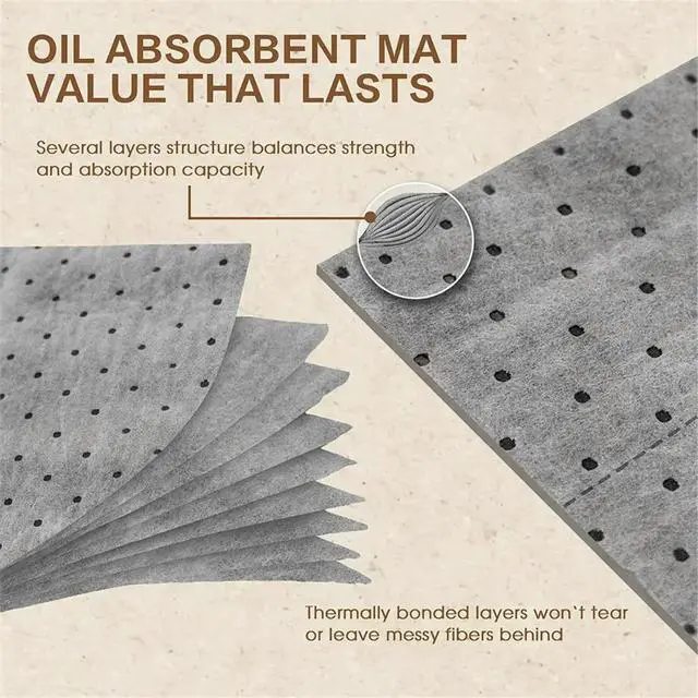 Alt view image 2 of 3 - THANKYOU 100 Pack Oil Absorbent Pads 16x18",Polypropylene Oil Absorbent Mat Universal Spill Control Absorbers for Oil Coolant