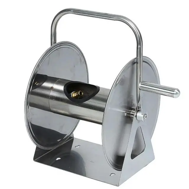 Alt view image 3 of 3 - HAPPYDAY~ Stainless Steel Garden Hose Reel, Wall/Floor Mounted, Retractable with Crank
