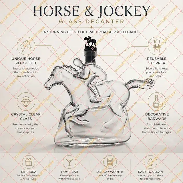 Alt view image 3 of 3 - Racing Horse Jockey Glass Decanter Premium Crystal Liquor Bottle Whiskey Bar Decor Gift For Men