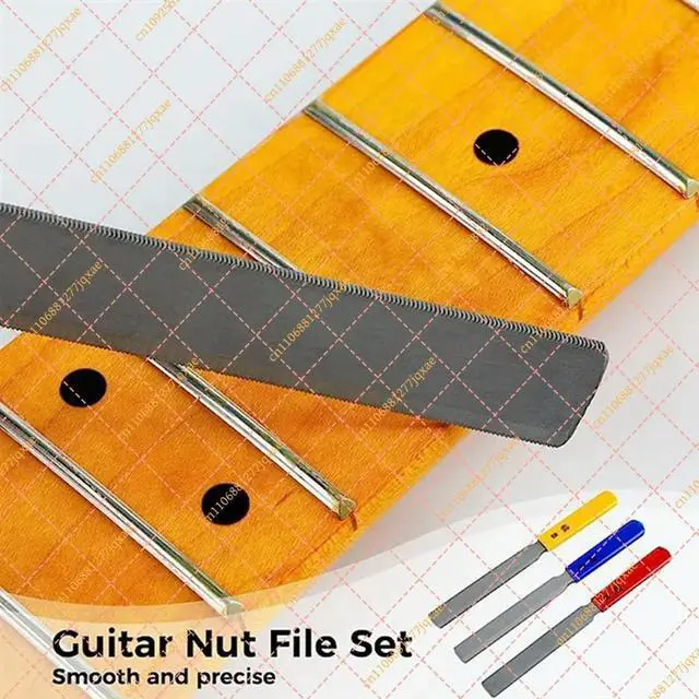 Alt view image 3 of 3 - 3-Piece Conical Guitar Nut File Set, Double Edge Wire Slotting Tool for Electric Guitar & Bass
