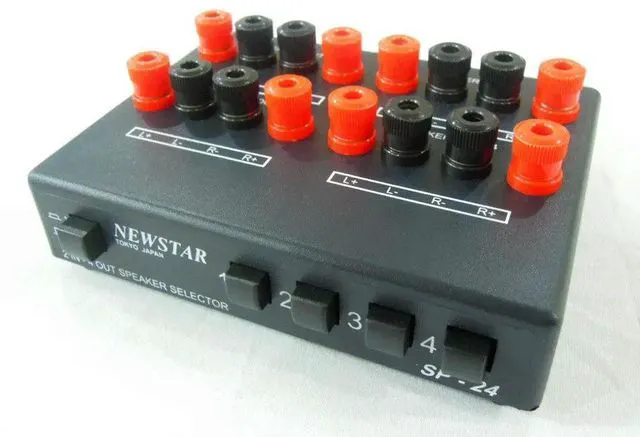 Main image of 2x4 Speaker Selector Switch: Audio Amplifier Splitter with Banana Plug Terminals for Home Theater