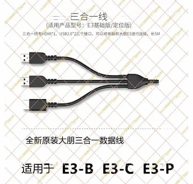 Main image of DPVR 3-in-1 DP Cable for E3B E3C E3P VR Headset Deepoon Virtual Reality PCVR Data Connection Cable
