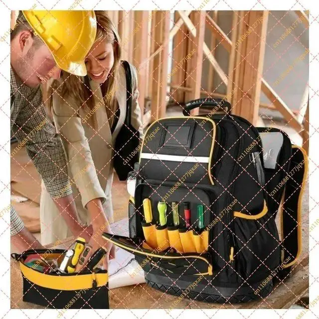 Alt view image 3 of 3 - Heavy-Duty Oxford Tool Backpack, Hard Bottom & Multi-Pocket Tool Organizer