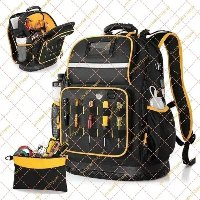 Alt view image 2 of 3 - Heavy-Duty Oxford Tool Backpack, Hard Bottom & Multi-Pocket Tool Organizer