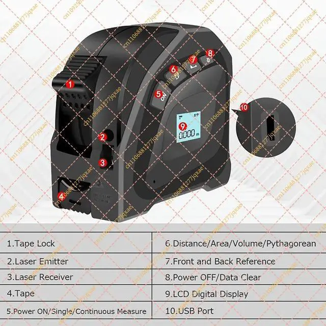 Alt view image 3 of 3 - Digital Laser Measuring Tool 131ft/40m & 16ft/5m AutoLock Tape Measure, 2-in-1
