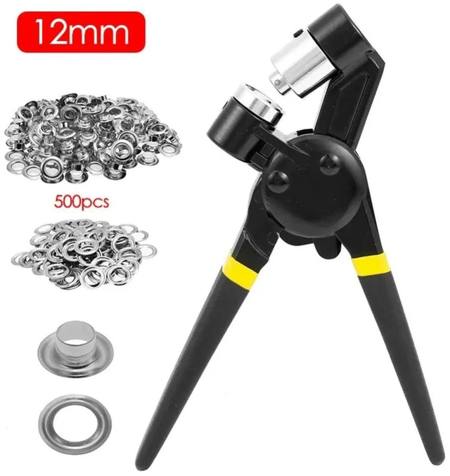 Main image of Handheld Grommet Setter Pliers Eyelet Hole Punch Tool Kit with 500 Pcs 12mm Grommets Replacement