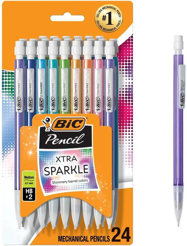 Main image of BIC Xtra Sparkle Mechanical Pencils, No. 2, Back to School Supplies, 0.7 mm, 24-Count (Barrel Colors May Vary)