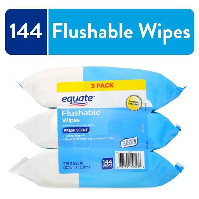 Alt view image 2 of 7 - Equate Flushable Wet Wipes, Fresh Scent, 144 Wipes, 3 Pack
