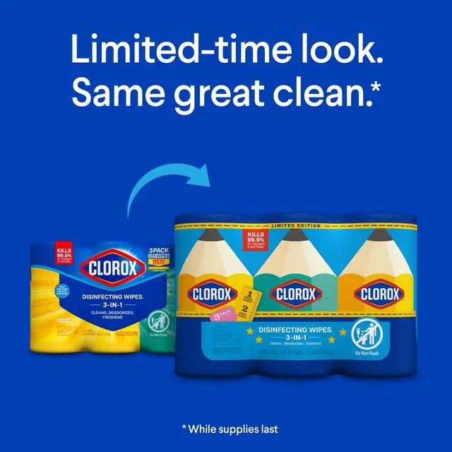 Alt view image 2 of 7 - Clorox Disinfecting Cleaning Wipes Back to School Variety Pack, 75 Count, Pack of 3