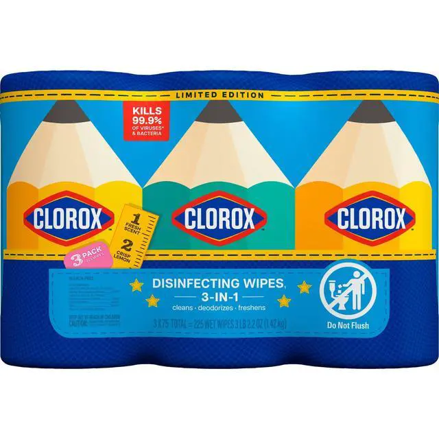 Alt view image 6 of 7 - Clorox Disinfecting Cleaning Wipes Back to School Variety Pack, 75 Count, Pack of 3