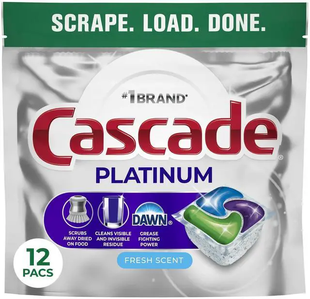 Main image of Cascade Platinum Dishwasher Pods, Dishwasher Detergent, Dish Detergent Soap, Fresh, 12 Count
