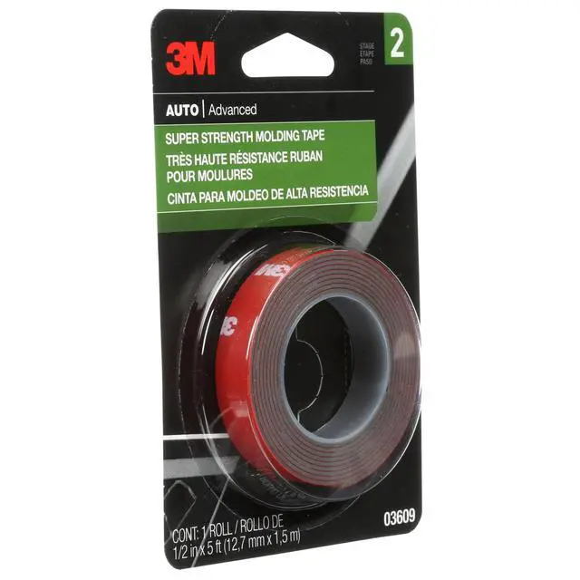Alt view image 2 of 6 - 3M Automotive Super Strength Molding Tape, Double-Sided Adhesive, 1/2" x 5 ft, 1 Roll