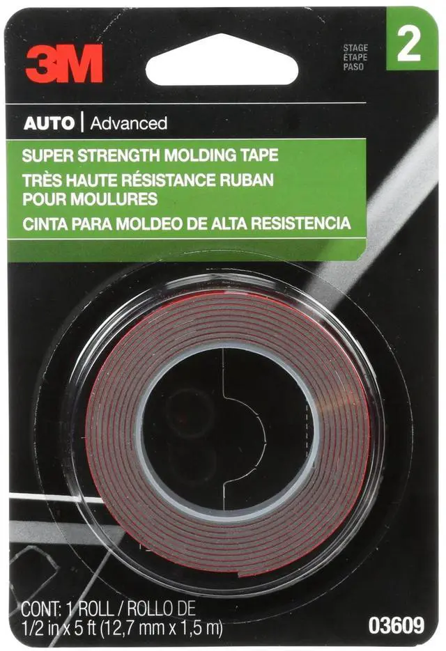 Main image of 3M Automotive Super Strength Molding Tape, Double-Sided Adhesive, 1/2" x 5 ft, 1 Roll