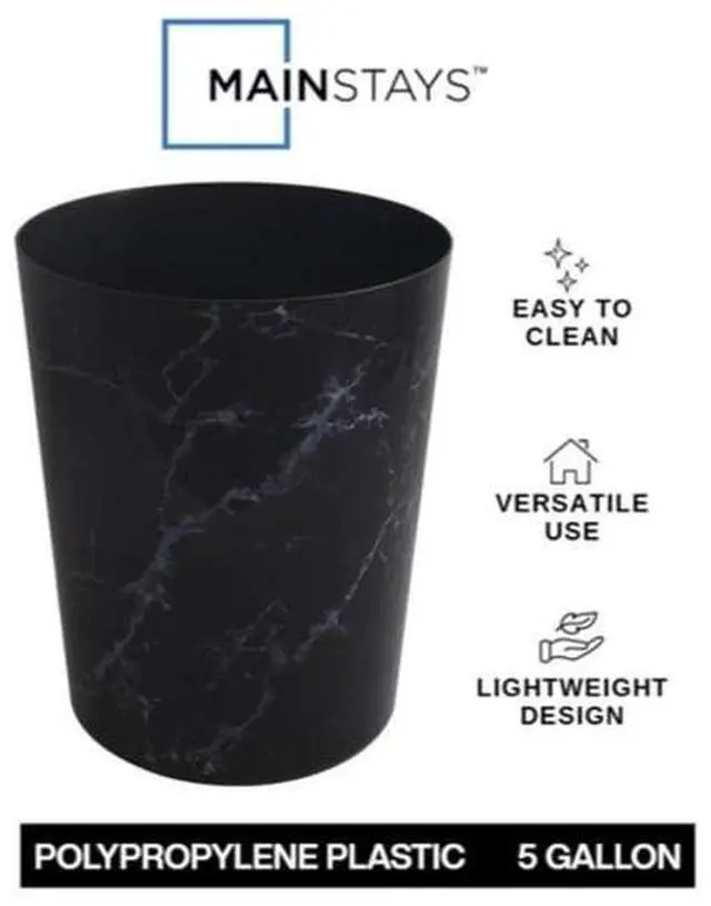 Alt view image 2 of 5 - Mainstays Bathroom Trash Can, 5 Gallon Small Plastic Garbage Bin with No Lid, Black Marble