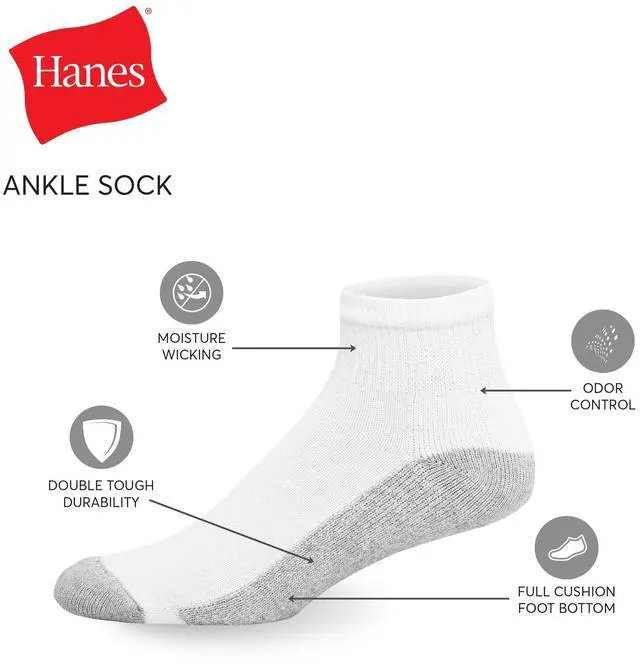 Alt view image 3 of 7 - Hanes Men's Double Tough Durability Ankle Socks, Big & Tall, 12-Pack, Size 12-14