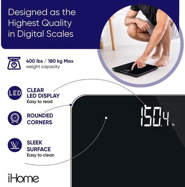 Alt view image 3 of 7 - iHome Digital Battery Powered Bathroom Scale with Fit+ Personal Coach App, FSA and HSA Eligible, Black, 397 lbs Capacity
