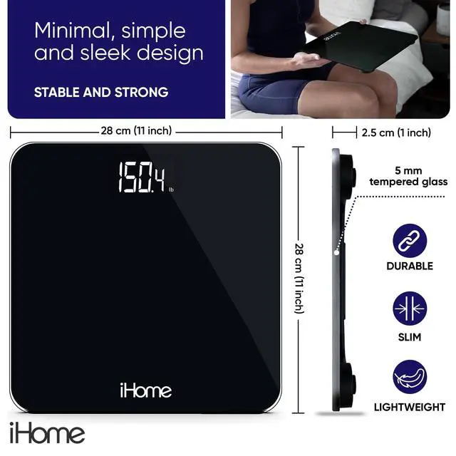 Alt view image 6 of 7 - iHome Digital Battery Powered Bathroom Scale with Fit+ Personal Coach App, FSA and HSA Eligible, Black, 397 lbs Capacity