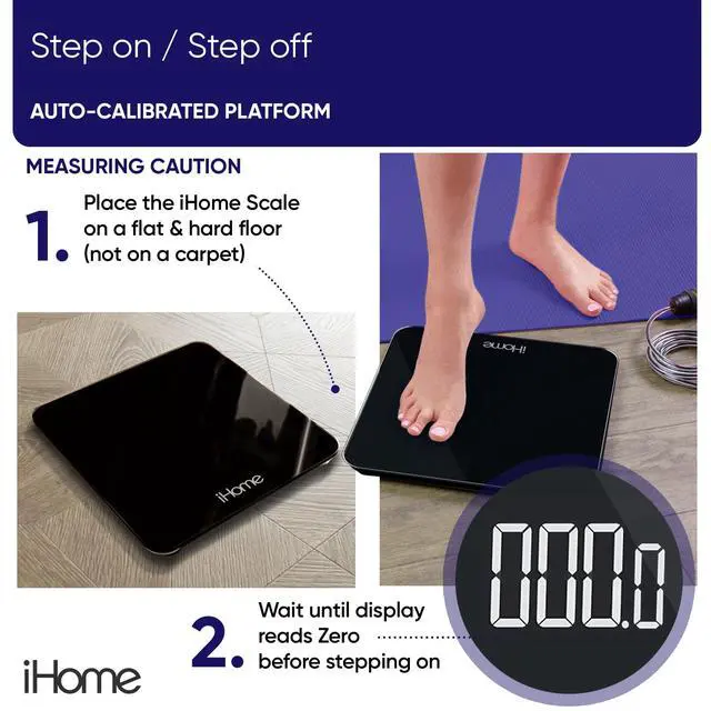 Alt view image 2 of 7 - iHome Digital Battery Powered Bathroom Scale with Fit+ Personal Coach App, FSA and HSA Eligible, Black, 397 lbs Capacity