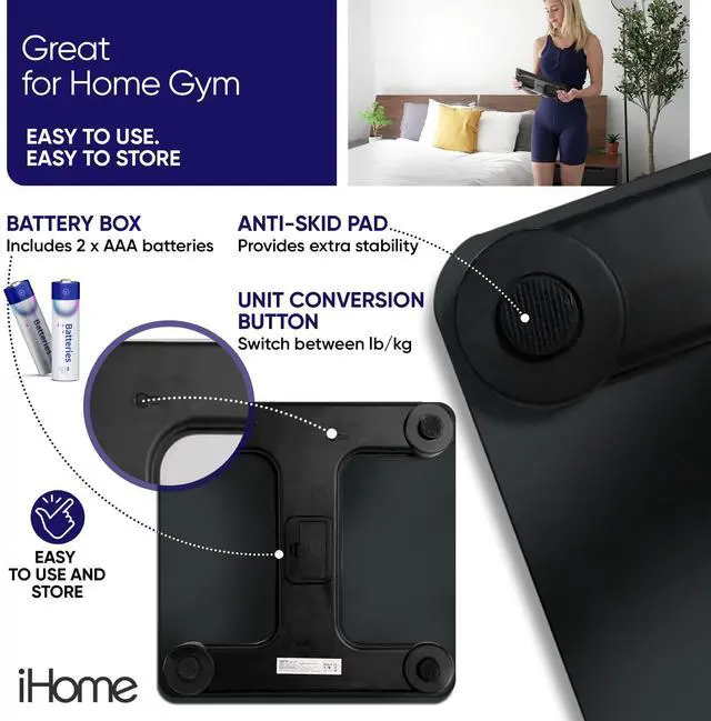 Alt view image 5 of 7 - iHome Digital Battery Powered Bathroom Scale with Fit+ Personal Coach App, FSA and HSA Eligible, Black, 397 lbs Capacity