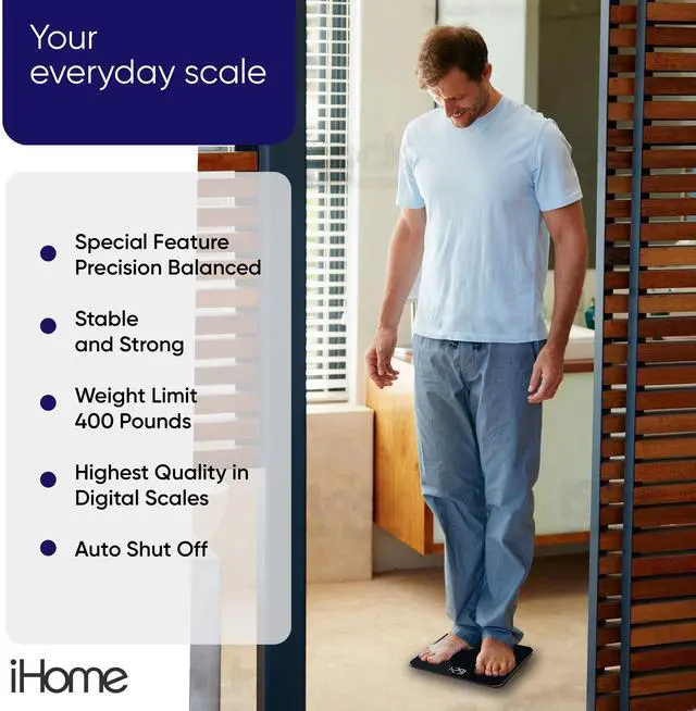 Alt view image 7 of 7 - iHome Digital Battery Powered Bathroom Scale with Fit+ Personal Coach App, FSA and HSA Eligible, Black, 397 lbs Capacity