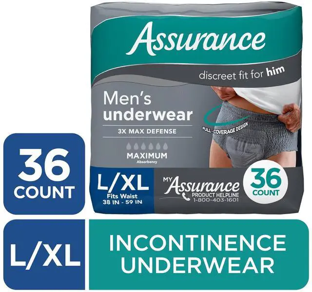 Main image of Assurance Men's Incontinence Underwear, L/XL, Maximum Absorbency, 36 Count