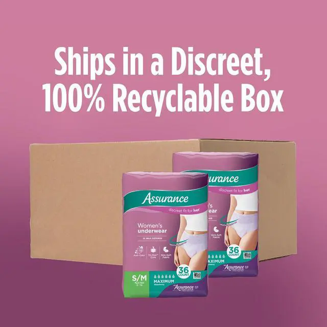 Alt view image 2 of 7 - Assurance Women's Incontinence & Postpartum Underwear, Maximum Absorbency, S/M, 72 Count
