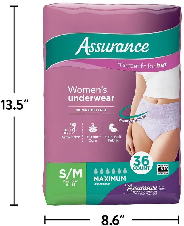 Alt view image 4 of 7 - Assurance Women's Incontinence and Postpartum Underwear, S/M, Maximum Absorbency, 36 Count