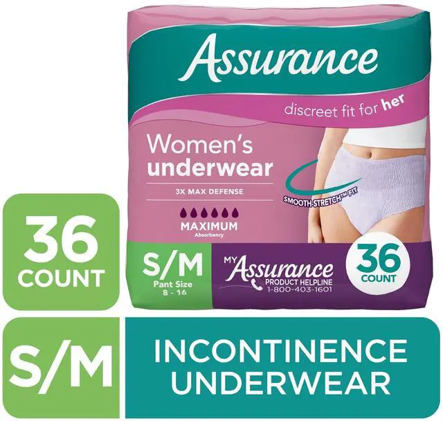Main image of Assurance Women's Incontinence and Postpartum Underwear, S/M, Maximum Absorbency, 36 Count