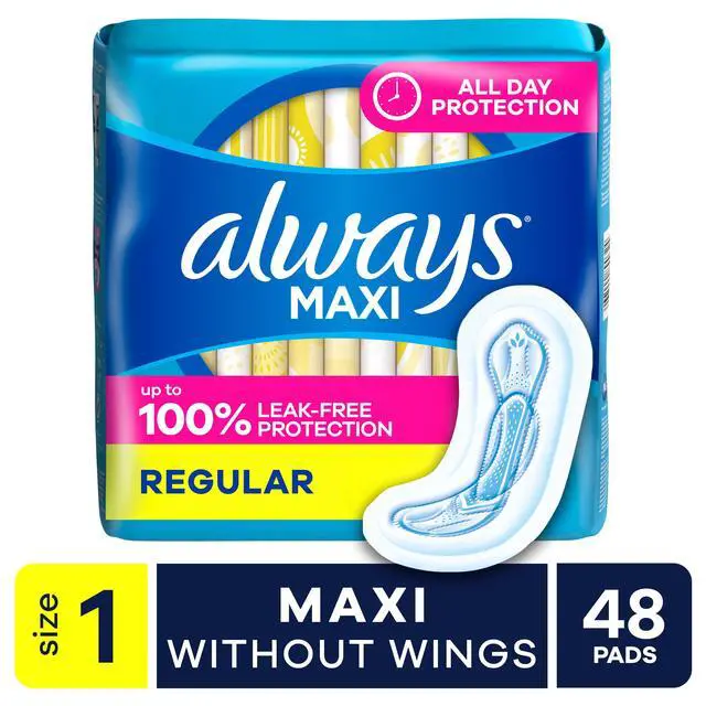 Alt view image 4 of 6 - Always Maxi Pads without Wings, Size 1, Regular Absorbency, 48 Count